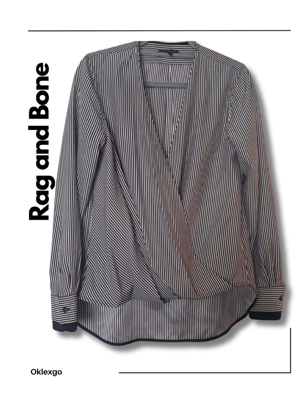 rag & bone Black and White Striped Silk Blouse